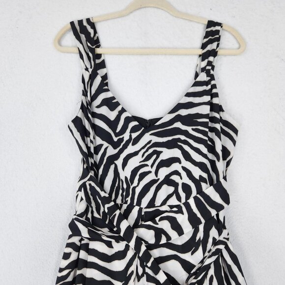 WHBM Jumpsuit Womens 8 Black White Zebra Print Wide Leg Belted Sleeveless Casual - Picture 2 of 14